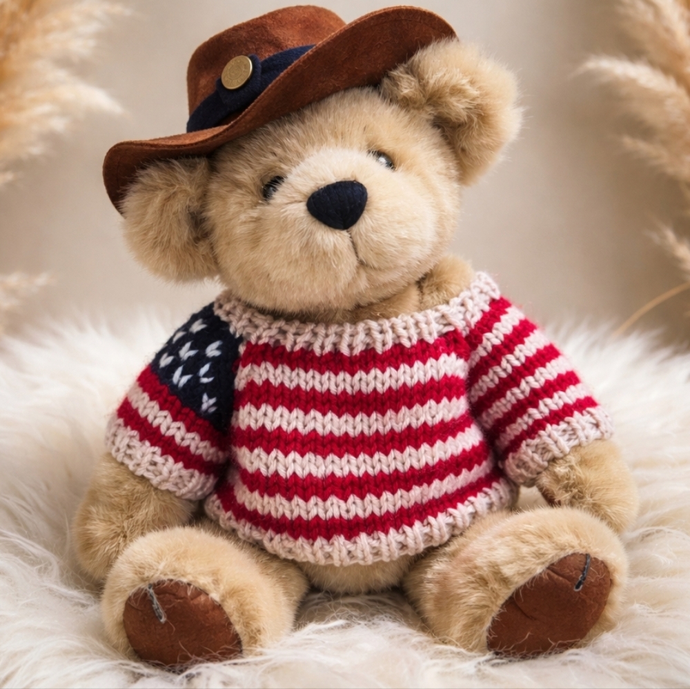 The Brass Button Collection Pickford Bears "Cody" Bear Striped Sweater Brown Hat